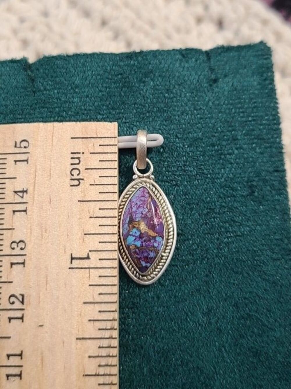 Purple Mohave Copper Turquoise Pendant 925 Sterling Silver Marquise 1.5" - Picture 4 of 4